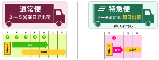 通常便と特急便の納期